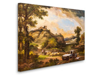 a painting of a landscape with a castle on a hill