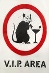 a sign with a rat holding a martini glass