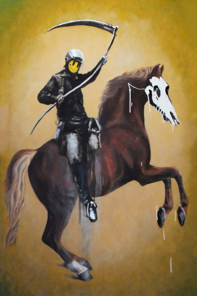 a painting of a man on a horse holding a sword