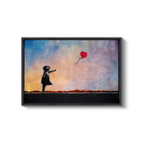 a painting of a girl holding a red balloon